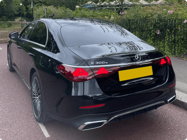 Rear view of a black Mercedes-Benz E-Class