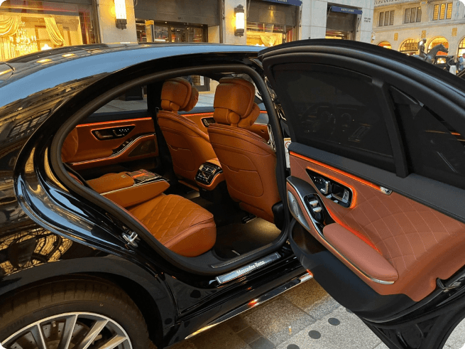 Luxury leather interior of a Mercedes-Benz S-Class