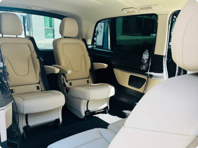 Luxury leather passenger interior of a Mercedes-Benz V-Class