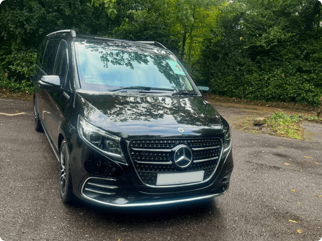 Front view of a black Mercedes-Benz V-Class