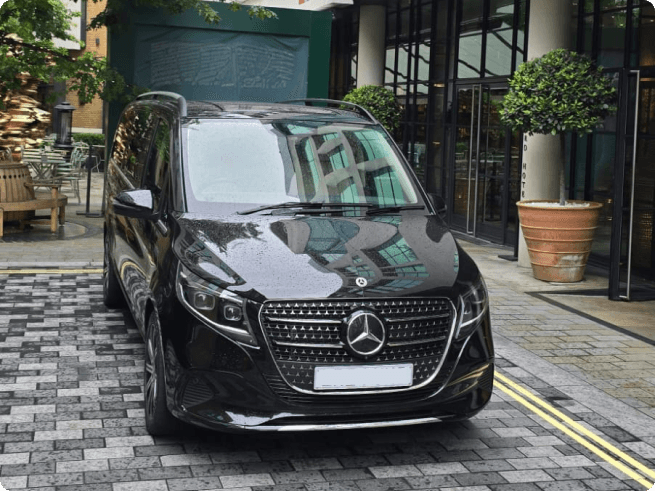 Black Mercedes-Benz V-Class luxury chauffeur vehicle