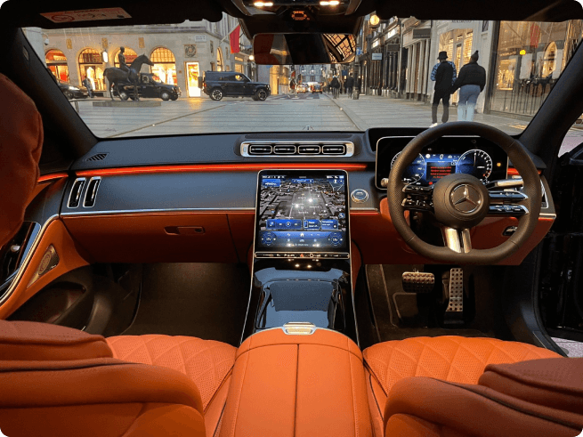 Mercedes-Benz S-Class interior with leather seats and dashboard
