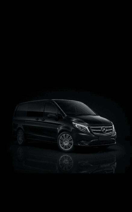 Mercedes Vito chauffeur car in a dark studio setting